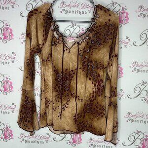 Pretty woman collection long sleeve cheetah paisley print floral tie up🎀 ribbon